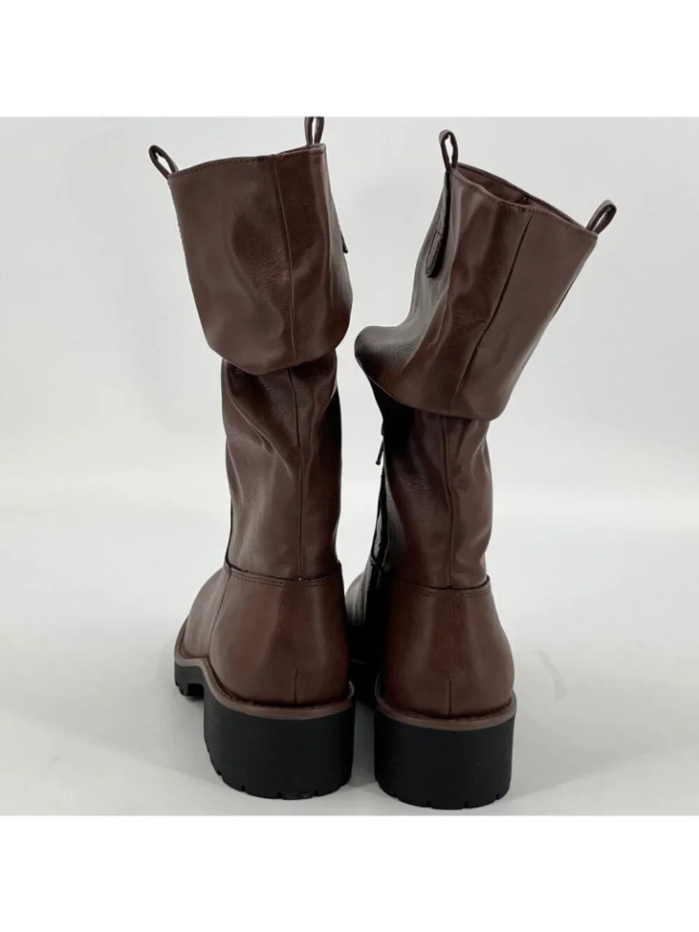 Sun + Stone Nelliee Mid-Calf Boots Brown Size 9 M Faux Leather Zipper Lug Sole